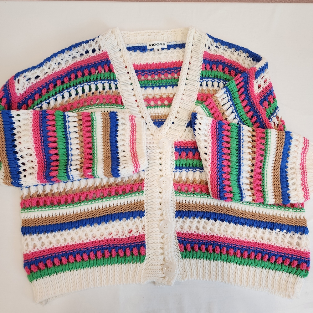 Vigoss Multicolor Striped Women's Sweater Cozy Crop Cool Chick